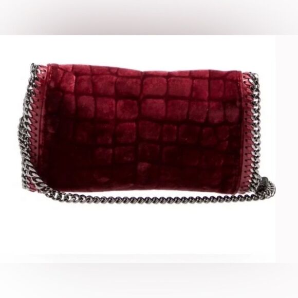 Stella McCartney *Scarlet Red* Velvet Chain Strap Hand Bag - Picture 2 of 4